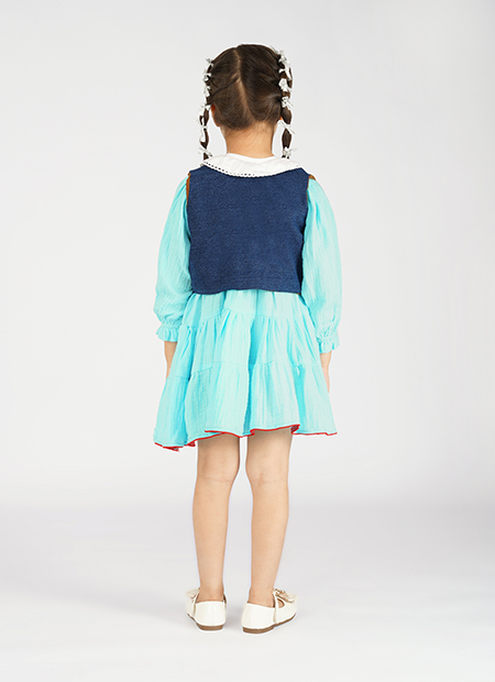 Aqua Tiered Dress with Ladybug Waistcoat